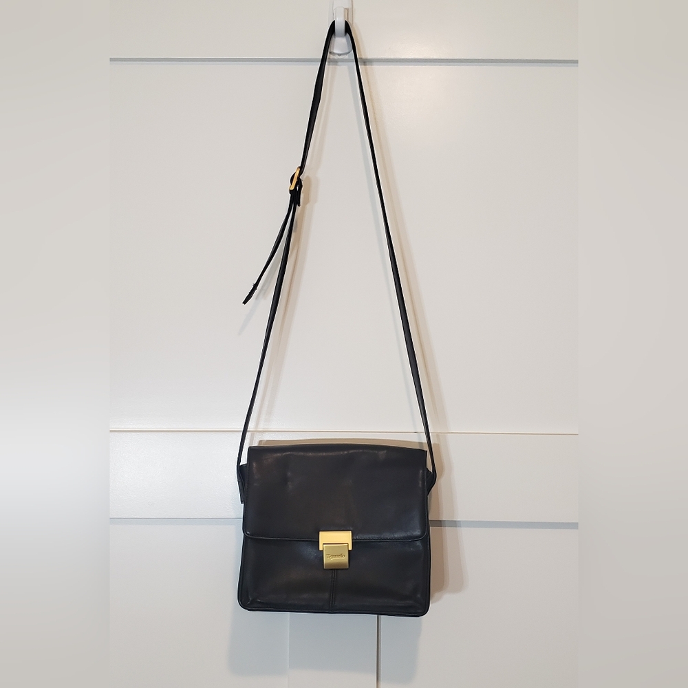 Tignanello Vintage Black Crossbody Organizer Messenger Style Magnetic Cl…